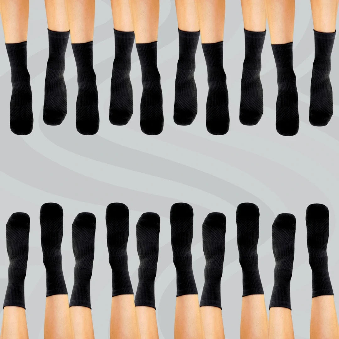 Crew Length Compression Socks 10 Pairs Black Bamboo
