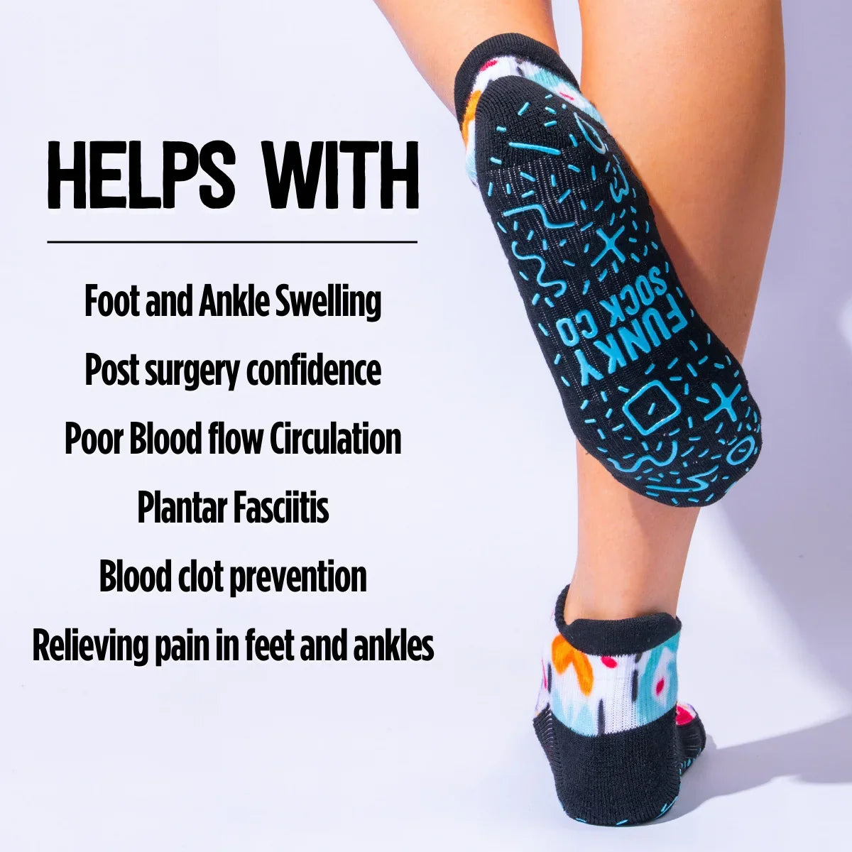 GRIP Ankle Compression Socks Floral Patches Bamboo
