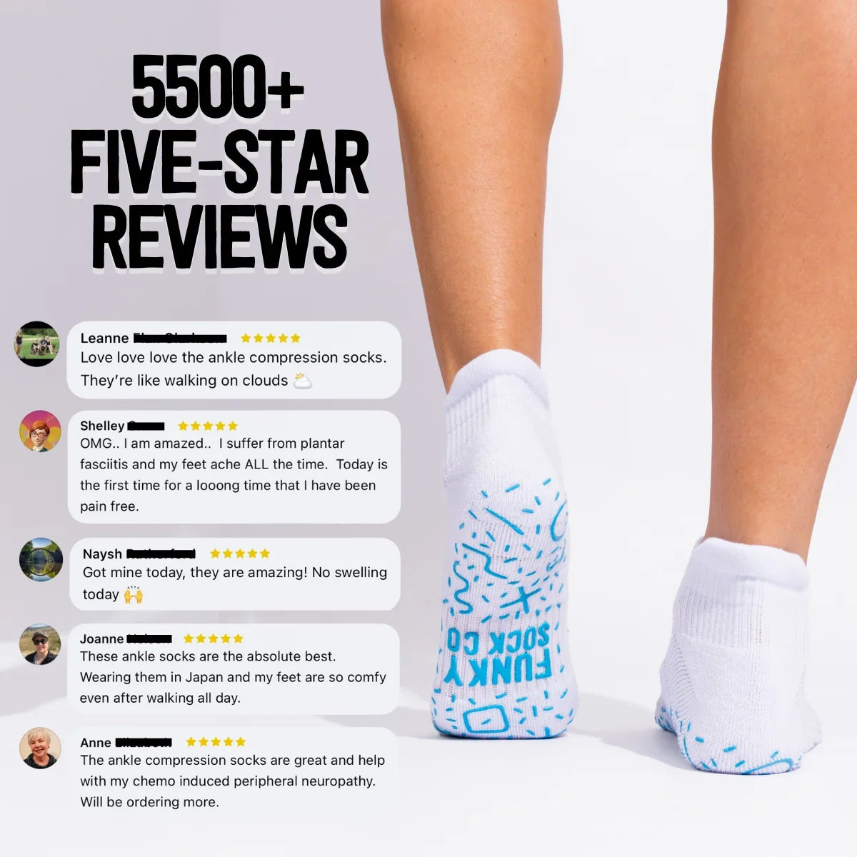 GRIP Ankle Compression Socks White Bamboo