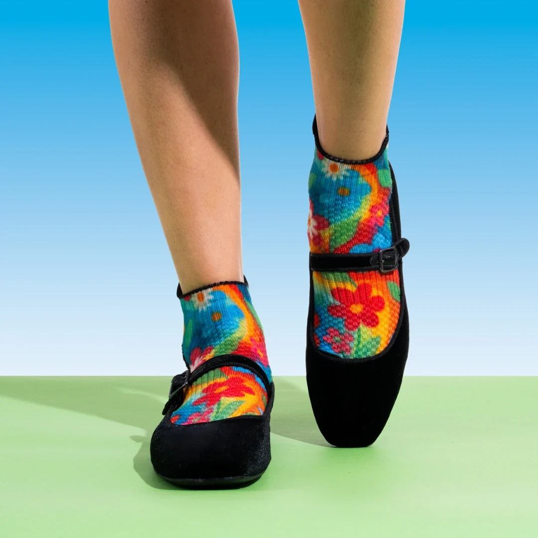 Ankle Compression Socks Retro Flowers Bamboo